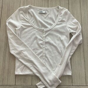 Hollister long sleeve white button up top xs